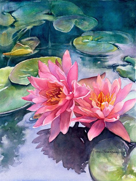 Lotus Flowers Fine Art Giclée Reproduction of My Original Watercolor Painting-pink Waterlilies ...