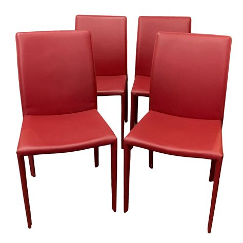 Red Leather Dining Chairs - Set of 4 | Chairish