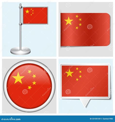 China Flag - Set of Sticker, Button, Label Stock Vector - Illustration of asia, yellow: 33105159