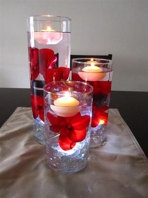 Items similar to Floating Candle Centerpiece Kit with Artificial Red Orchids and White LED Light ...