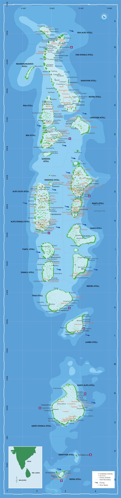 Map of Maldives Islands and Geographic Location