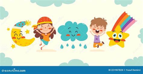 Cute Cartoon Weather Characters Posing Stock Vector - Illustration of ...