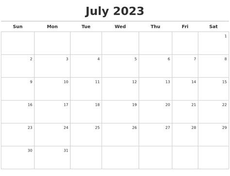 July 2023 Calendar Maker