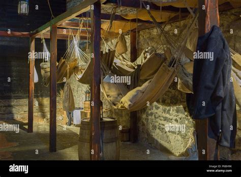 Hammocks hanging in the prison inside Edinburgh Castle used by ...