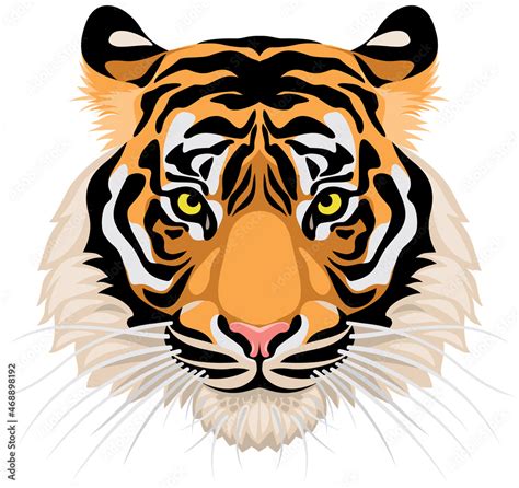 Tiger head realistic vector cartoon style illustration, eps8 CMYK isolated on transparent or ...