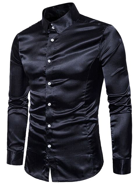 Diconna - Men Formal Satin Shiny Silk Wedding Dress Shirt Fashion Slim ...