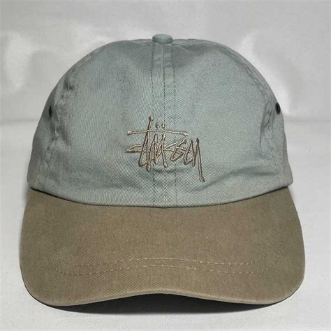 Stussy Vintage Stussy Caps OG Logo Hat 90s Mint/Khaki… - Gem