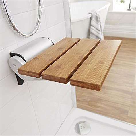 Modem Bamboo Wooden Folding Shower Seat - Chrome Hinges & Narrow Base ...