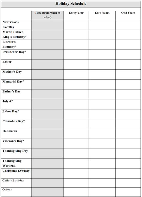 Co Parenting Schedule Template