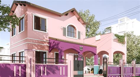 Modern Pink Exterior Home Design Idea