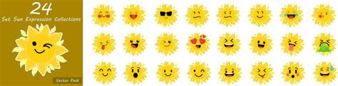 Collection of difference emoticon icon of cute sun cartoon on white ...