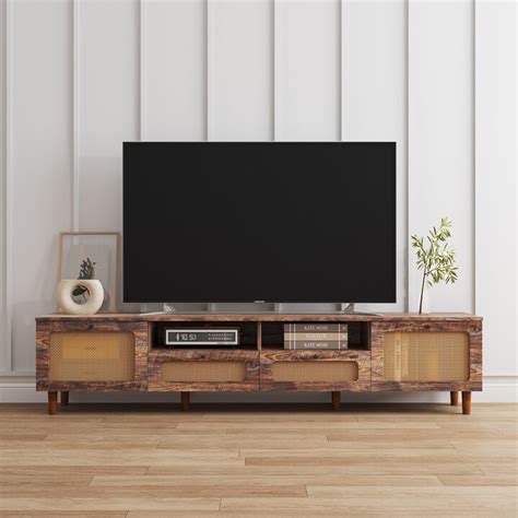 GREATPLANINC TV Stand for 80 Inch TV, wood Entertainment Center Modern ...