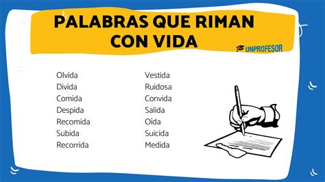 120 ejemplos de PALABRAS que riman con VIDA