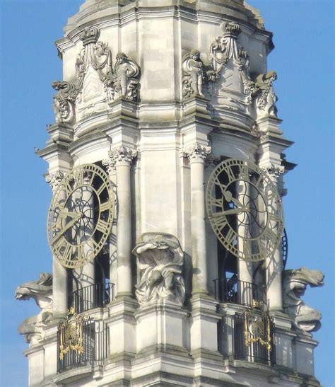 Sculpture on the clock tower, Cardiff City Hall by Albert Hemstock Hodge (1875-1918) | Clock ...