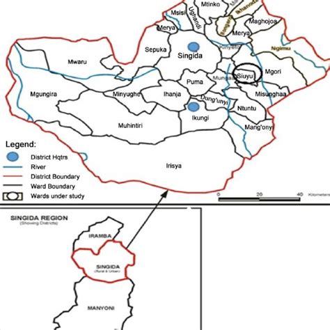 Map of Singida showing the study area (modified from Ekeke 2010 ...