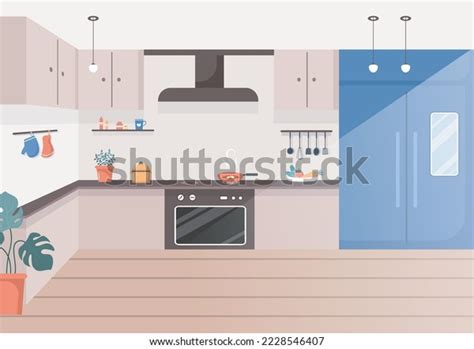 Kitchen Room Flat Vector Illustration Stock Vector (Royalty Free) 2228546407 | Shutterstock