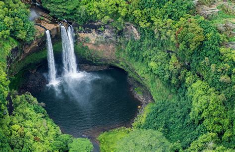 Aerial views of Wailua falls, Kauai - When In Your State