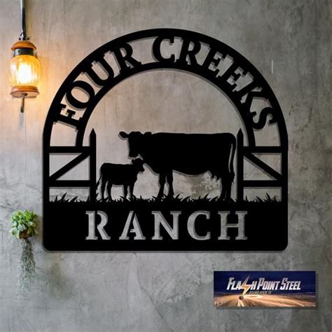 Ranch entrance gates, Cattle Metal Sign, Custom Cow/Calf, Farmer, Personalized, Established ...