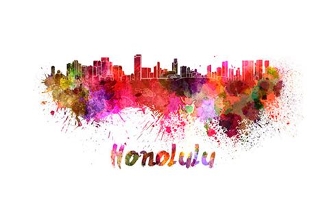 Honolulu Skyline in Watercolor Over White Background With Name - Etsy