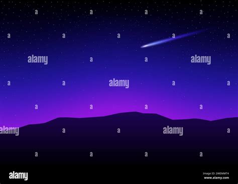 Vector illustration of mountain silhouette with falling star in the starry sky Stock Vector ...