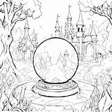 Descarga Página Para Colorear Bola De Cristal En Un Bosque Idílico  sketch template