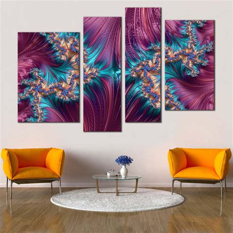 Abstract Design Canvas Print, Blue Abstract Artwork Digital Canvas Set, Purple Abstract Fractal ...