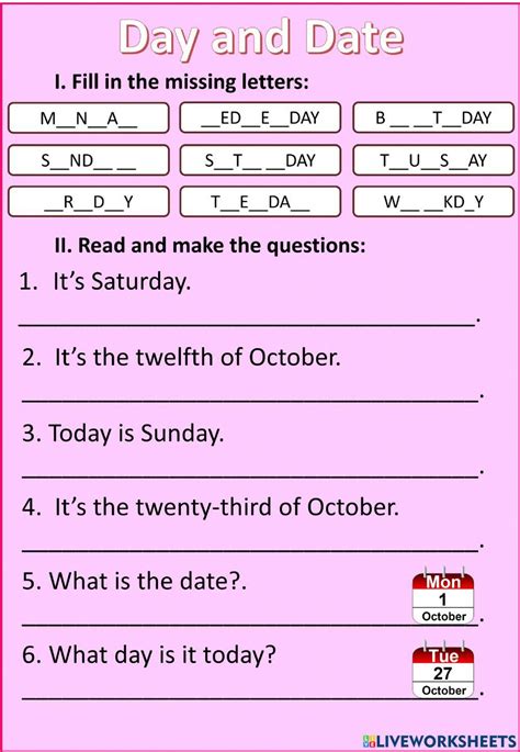 Date free worksheet | Live Worksheets