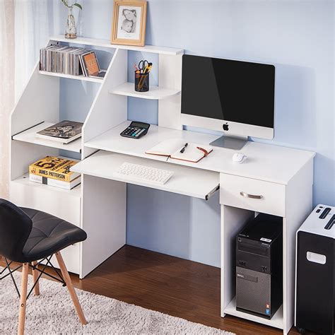 Large Office Computer Desk with 6 Tier Bookshelves, 65'' MDF Board ...