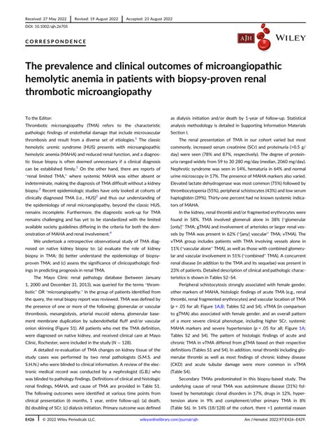 The Prevalence and Clinical Outcomes of Microangiopathic Hemolytic ...