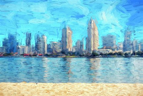 San Diego Skyline From Coronado Painterly Style Digital Art by Joseph S Giacalone - Fine Art America