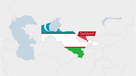 Uzbekistan map highlighted in Uzbekistan flag colors and pin of country ...