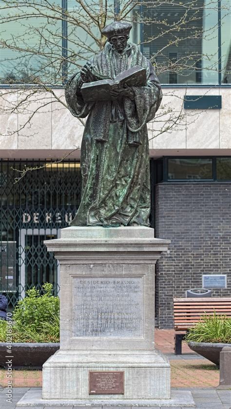 Statue of Erasmus in Rotterdam, Netherlands. The statue by the Dutch sculptor Hendrick de Keyser ...