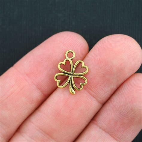 12 Four Leaf Clover Charms Antique Gold Tone 2 Sided GC256 | Etsy