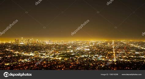 Aerial view over the city of Los Angeles by night - view from Griffith Observatory - LOS ANGELES ...