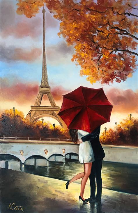 Kissing Couple Painting Lovers Artwork Love in Paris Painting - Etsy | Paris painting, Paris art ...