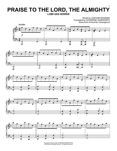 Praise To The Lord, The Almighty sheet music by Joachim Neander (Piano – 71362)