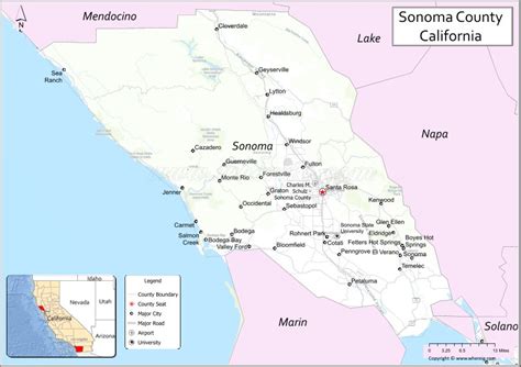 Sonoma County Map, California, USA | Towns and Cities in Sonoma County ...