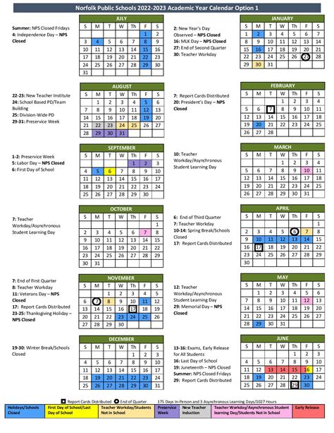 Norfolk Public Schools Calendar 2022-2023 in PDF