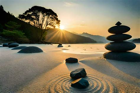 a zen garden on the beach. AI-Generated 32817094 Stock Photo at Vecteezy