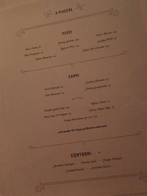 Menu at Carbone New York restaurant, New York City, 181 Thompson St