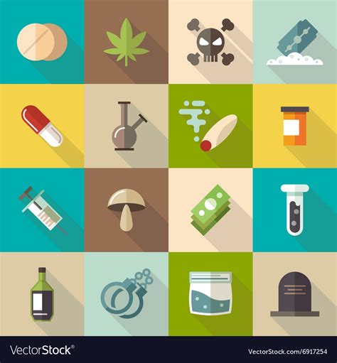 Drugs flat icons set Royalty Free Vector Image