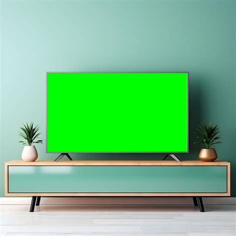 Premium Photo | Table living room with tv green screen mockup and plant