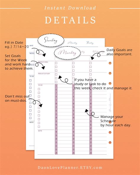 Printable Weekly Planner Time Management Weekly Journal - Etsy