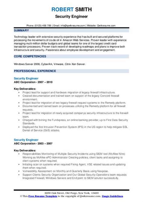 Security Engineer Resume Samples | QwikResume