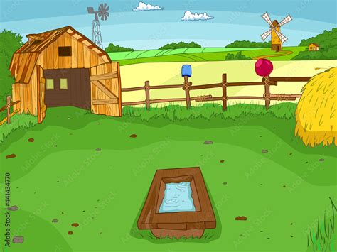 Farm yard. Cartoon farm color book outline children vector. Stock Vector | Adobe Stock