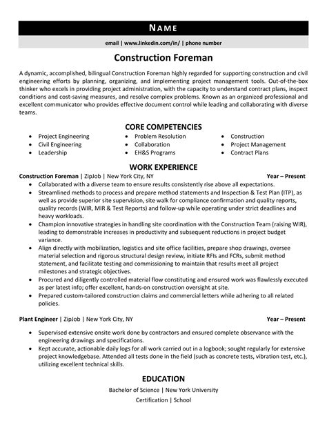 Construction Foreman Resume Examples & 3 Expert Tips | ZipJob