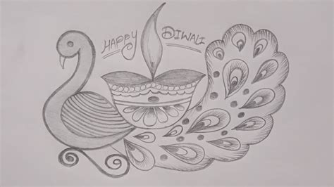 Diwali Drawing Peacock Diya | Deepawali Diya Drawing | pencil drawing ...