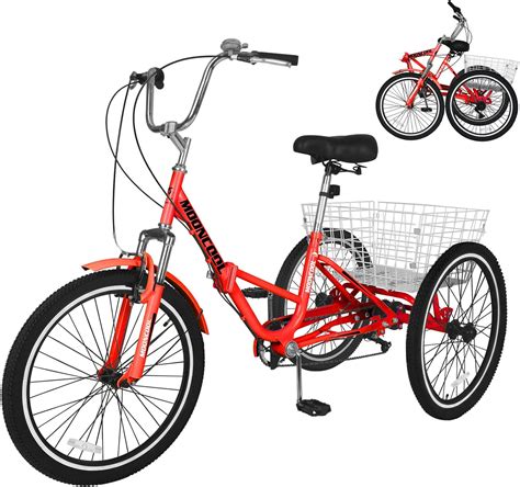 Amazon.com : MOPHOTO Adult Folding Tricycle 7 Speed 20/24/26 Inch Adult Tricycles Three Wheel ...