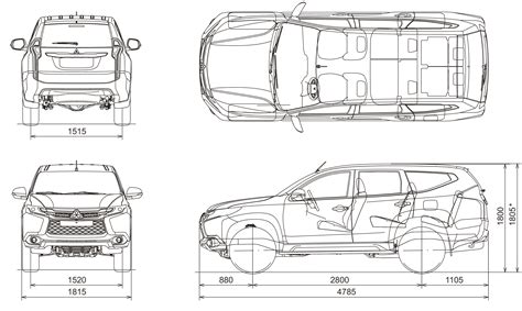 Mitsubishi Pajero Sport 2017 Blueprint - Download free blueprint for 3D ...