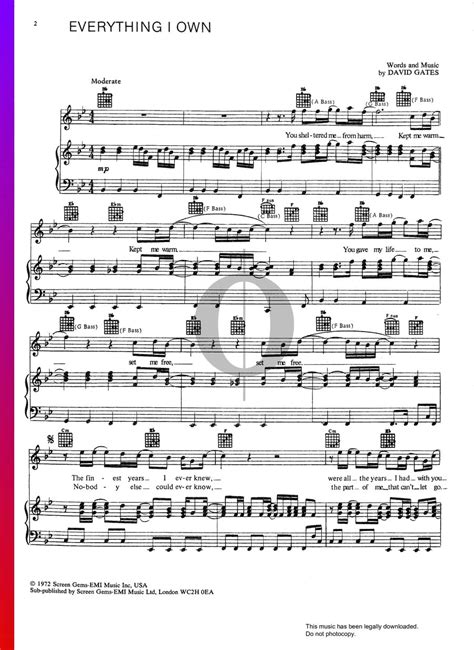 Everything I Own (Bread) Piano Sheet Music - OKTAV